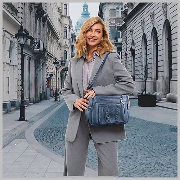 Crossbody Bags For Women Pocketbooks Soft PU Leather Purses Blue - Picture 7 of 7